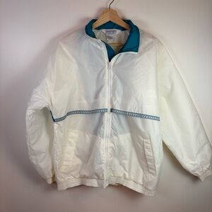 Slazenger Women’s White Teal Purple Vintage Windbreaker Jacket, Size L Retrovibe